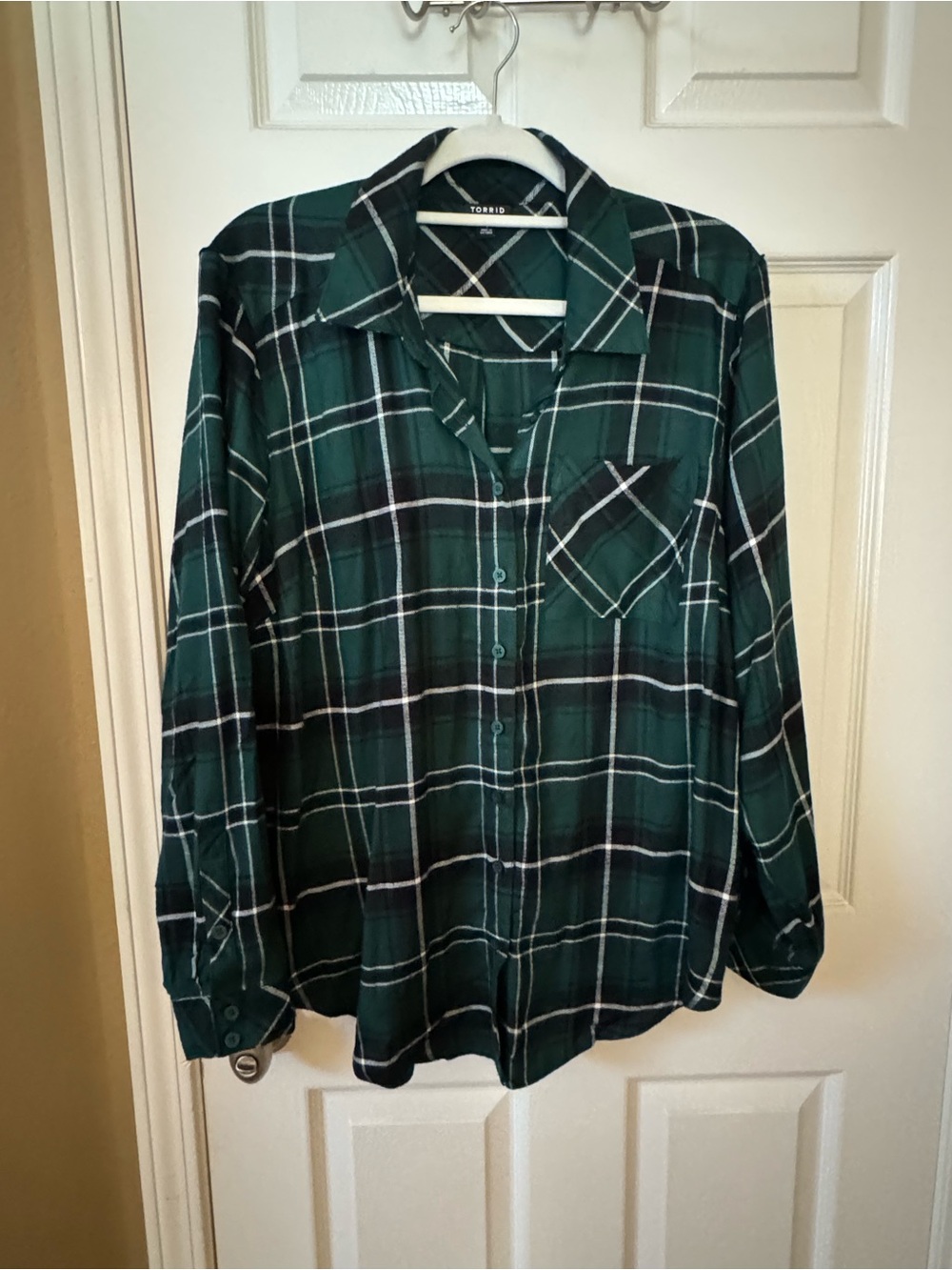 torrid Dark Green and Black Plaid Button-Down Shirt
